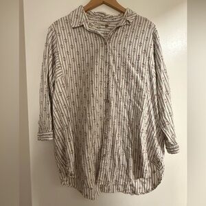 Zara White and Blue Striped Button Down Shirt